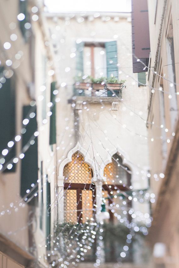 زفاف - Venice Photography - Gothic Window With Fairy Lights, Carnival, Venice, Italy, Travel Photography, Large Wall Art