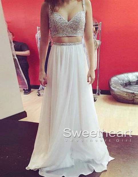 Wedding - http://sweetheartgirl.storenvy.com/collections/172363-prom-dresses/products/14040828-white-a-line-sequin-2-pieces-long-prom-dress-evening-dresses
