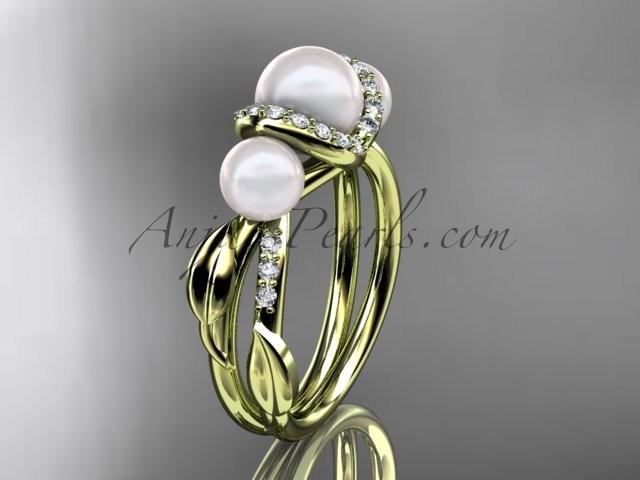 Mariage - 14kt yellow gold diamond pearl engagement ring AP274