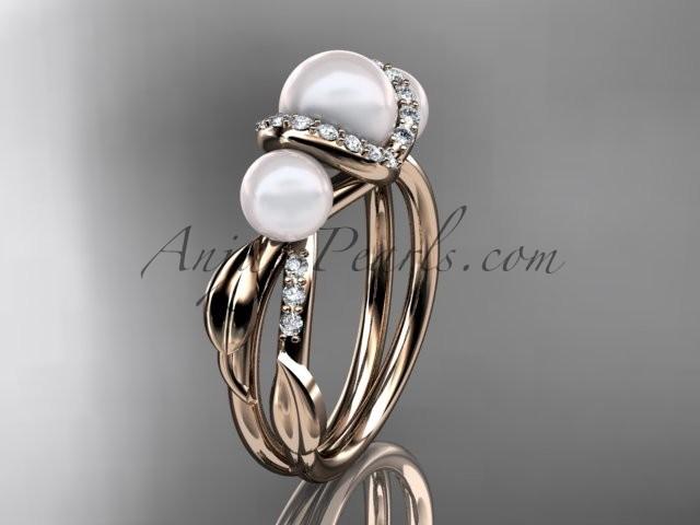 Wedding - 14kt rose gold diamond pearl engagement ring AP274