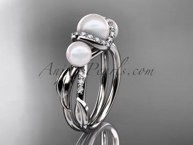 Hochzeit - 14k white gold diamond pearl engagement ring AP274
