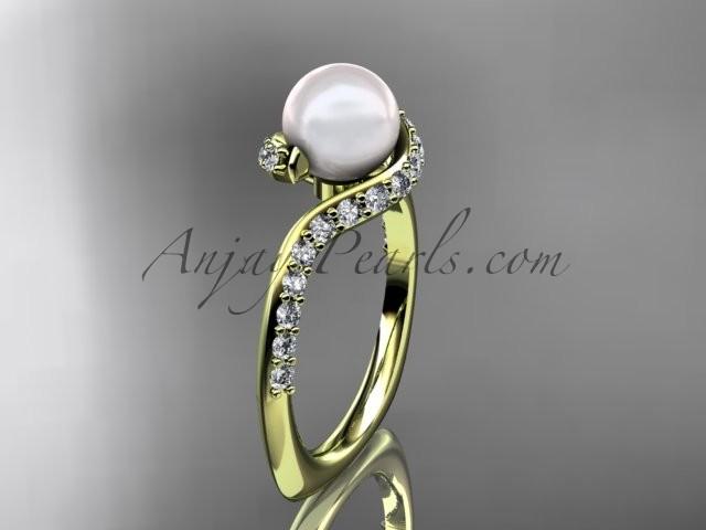 Свадьба - 14kt yellow gold diamond pearl engagement ring AP277