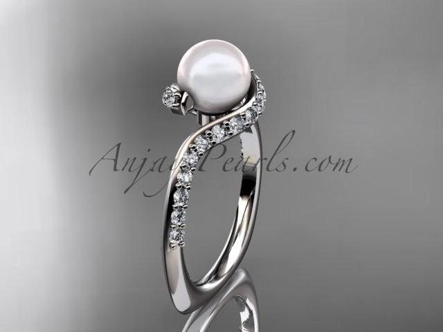 Wedding - 14kt white gold diamond pearl engagement ring AP277