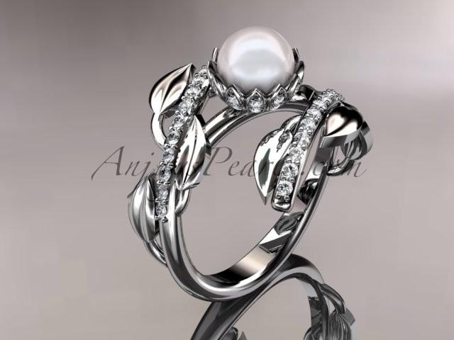 Hochzeit - 14kt white gold diamond pearl engagement ring AP287