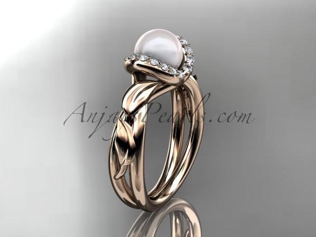 Wedding - 14kt rose gold diamond pearl unique engagement ring AP289