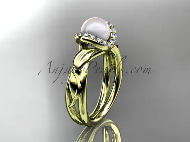 Свадьба - 14kt yellow gold diamond pearl unique engagement ring AP289