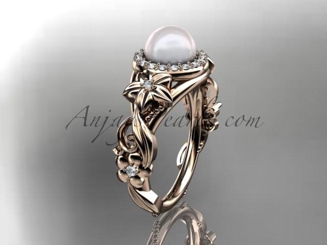 Mariage - 14kt rose gold diamond pearl unique engagement ring AP300