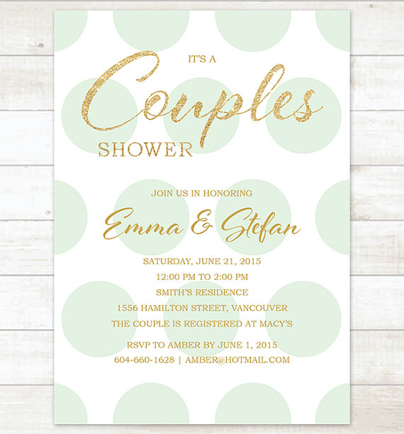 Hochzeit - mint gold couples shower invitation, mint green gold glitter couples shower invite, customizable bridal party invite