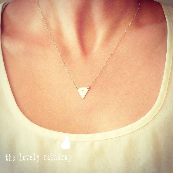 زفاف - SALE - Custom Initial Small Triangle Necklace - Dainty Little Triangle Shape Charm Suspended on Gold Filled Chain - Wedding Jewelry
