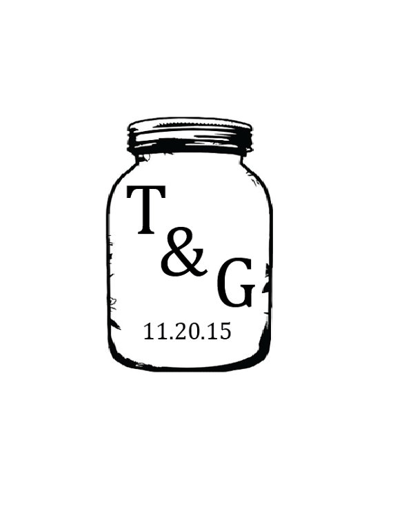 Wedding - Mason Jar Bride and Groom Initials and Date - Custom Rubber Stamp - Deeply Etched - You Choose Size