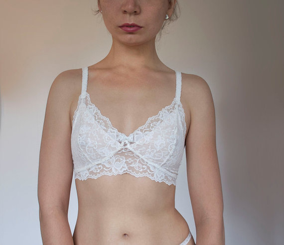 Mariage - Morning Light. Ivory Lace Bralette. Soft Wireless Bra Top. Thin Straps. Unique Lingerie