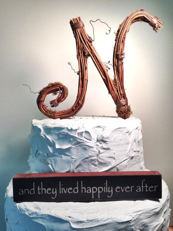 Wedding - Letter N Rustic Handcrafted Wedding Cake Topper