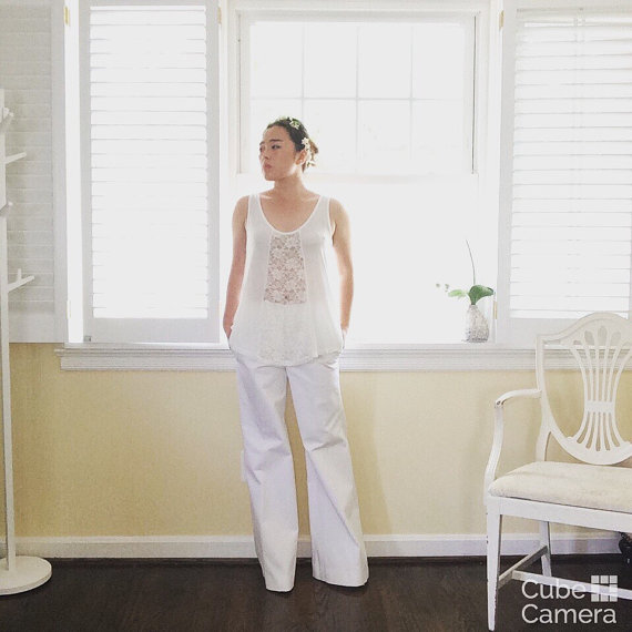 Mariage - Wedding wide legged pants and separate top-a lovely alternative to the wedding dress-made to order- white