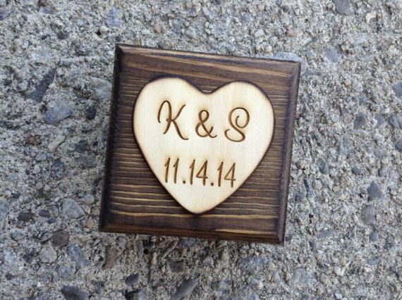 Wedding - Wood Engraved Ring Box for Ring Bearer or personalized Gift Box Rustic Wedding