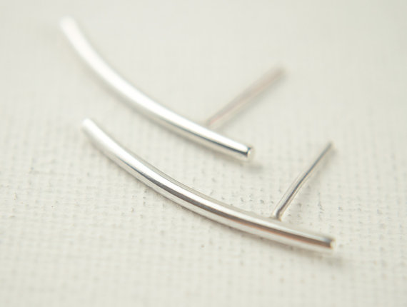 Wedding - Curved Bar Stud Earring, Sterling Silver Line Earring, Curved Post Earrings, Minimalist Modern Jewelry, Hand Made, Gift, ST021