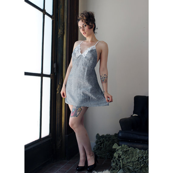 زفاف - linen nightgown with cotton lace trim - CHARM - made to order