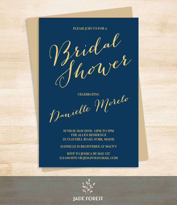 Hochzeit - Calligraphy Bridal Shower Invitation DIY // Gold and Navy Elegant Calligraphy Type // Printable PDF ▷ Bridal Shower Invite Printable