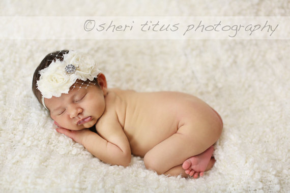 زفاف - Ivory Chiffon Flower headband, baby headbands, newborn headbands, photography prop, wedding accessories, bridal hair accessories