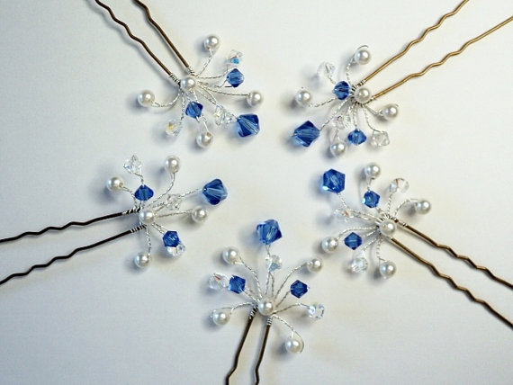 زفاف - Sapphire Crystal Hair Pins, Swarovski Crystal Hair Pins, Blue Bridesmaid Hair Accessories, Sapphire Hair Accessories, Graduation Hair Pins