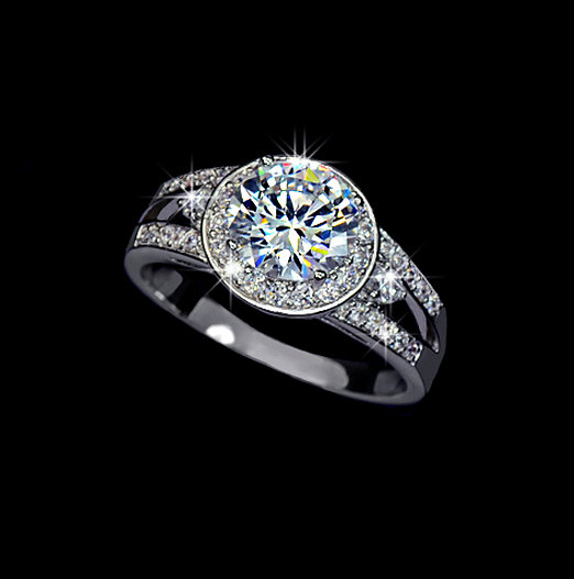 Wedding - Round Halo Ring 2 Carat Round Cubic Zirconia Two Row Pave Engagement Ring Wedding Ring Accent Ring , AR0017