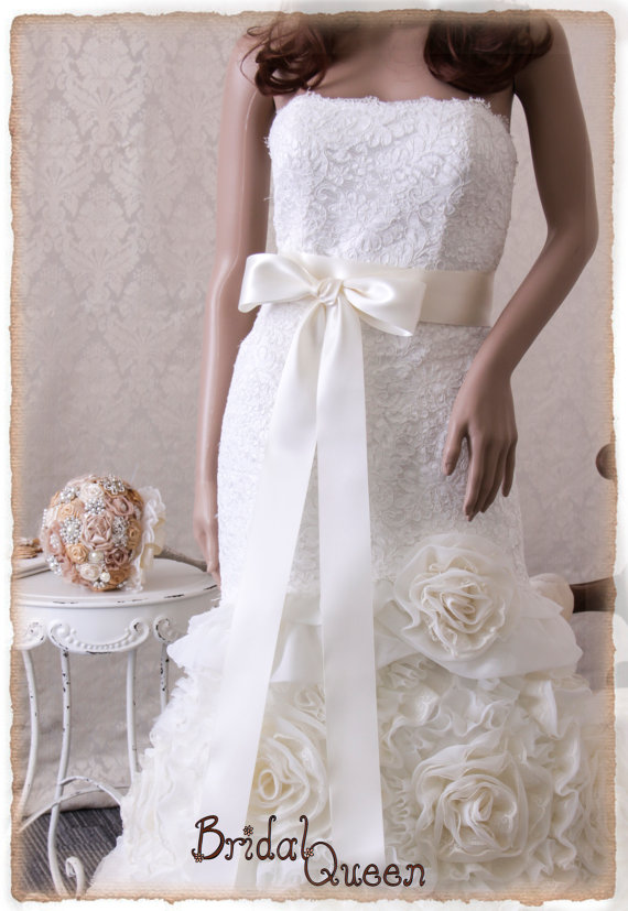 زفاف - BRIDAL WHITE / Light Ivory Bridal Sash, Wedding Dress Sash, Bridal Belt,  Bridal Sash, Satin Ribbon Sash