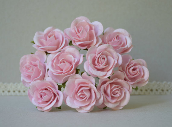 زفاف - 35 mm / 10 pink  paper  roses  For Crafts ,Scrapbooking ,Cardmaking , Embellishment