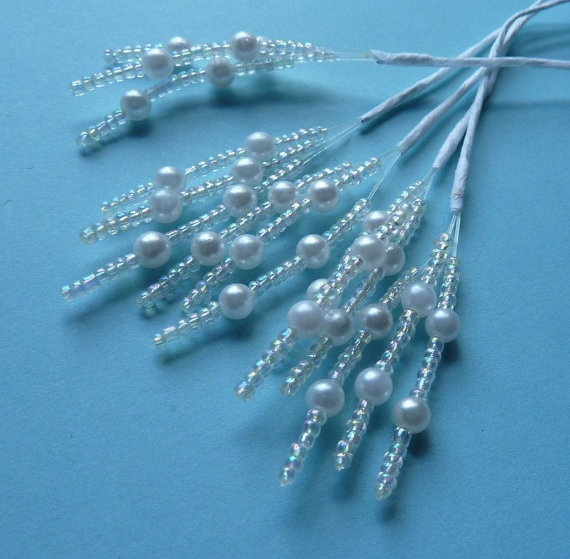 Свадьба - Pearl and Bead Stamens 5 for Bridal Headpieces, Fascinators, Bouquets, Corsages