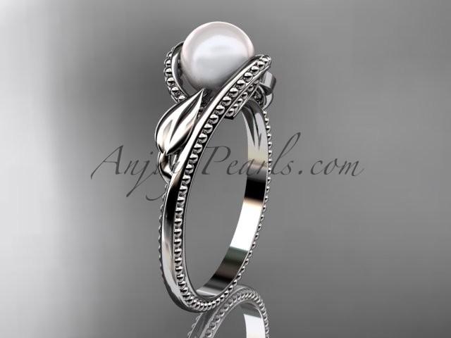 Wedding - Unique 14kt white gold diamond floral pearl engagement ring AP301