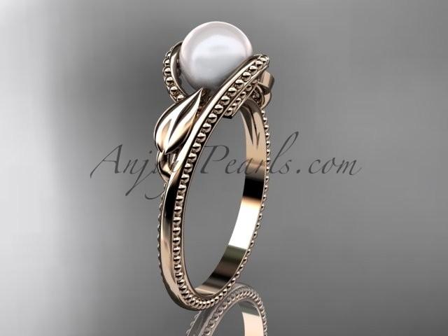 Wedding - Unique 14kt rose gold diamond floral pearl engagement ring AP301