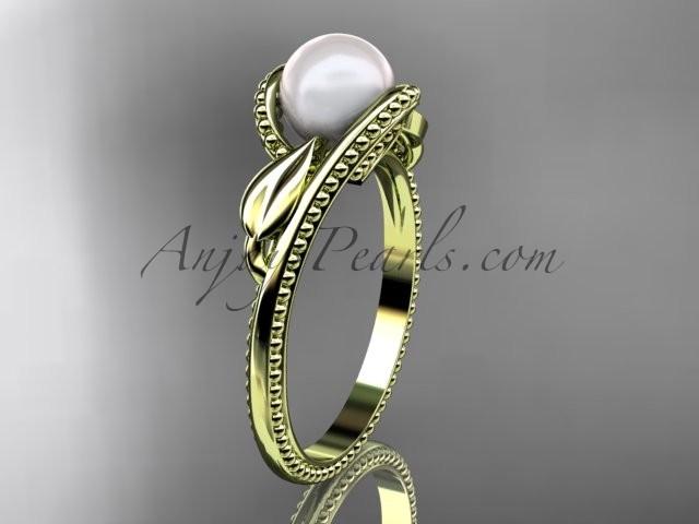 Wedding - Unique 14kt yellow gold diamond floral pearl engagement ring AP301