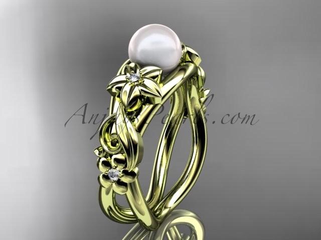 Свадьба - Unique 14kt yellow gold diamond floral pearl engagement ring AP302