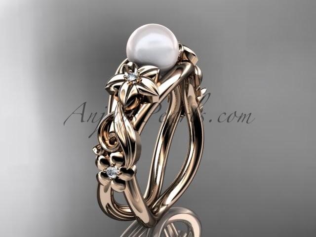 Свадьба - Unique 14kt rose gold diamond floral pearl engagement ring AP302