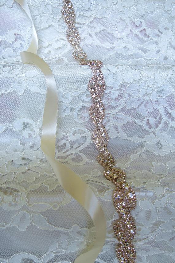 Wedding - Crystal Rhinestone Bridal Sash,Rose Gold Sash,Wedding sash,Bridal Accessories,Bridal Belt,Style # 7