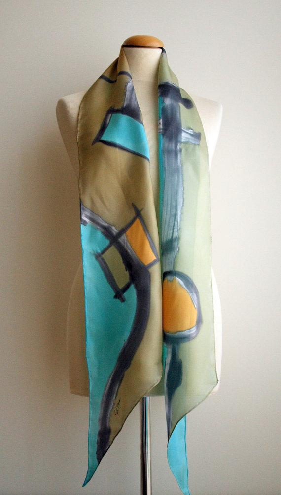 Свадьба - Hand Painted Silk Scarf.Silk Scarf.Hand Painted Silk .Wedding Gift.Bridesmaids.Silk belt.Silk Headband.Silk Art.Style abstract.78"x7.8" Ooak