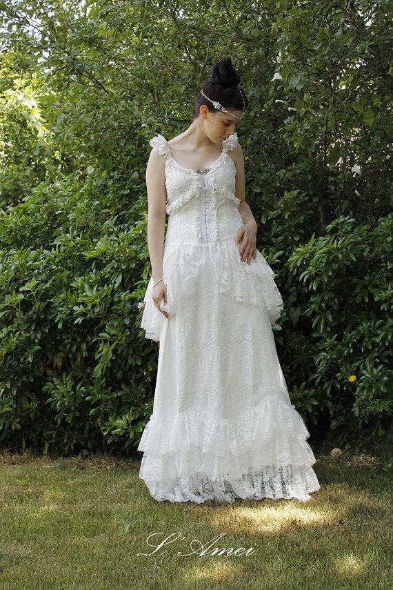 زفاف - Vintage Retro Victorian Style Custom Made Lace Wedding Dress
