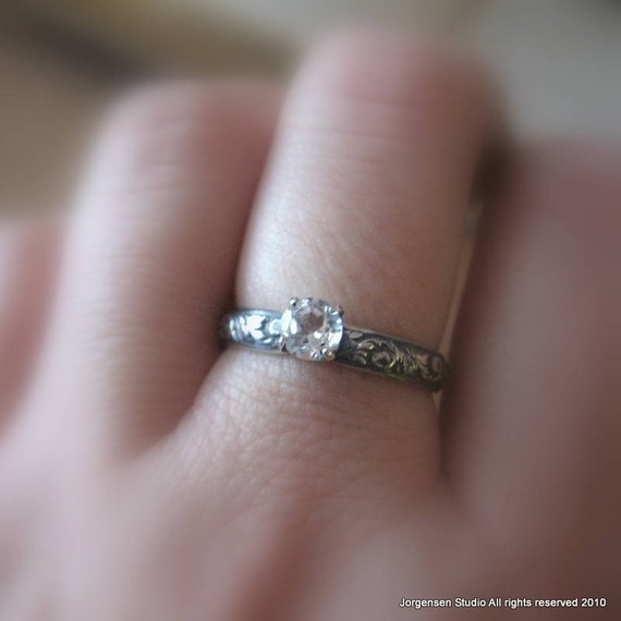 زفاف - White Topaz Alternative Engagement Ring  Gemstone Promise Ring  or Stack Ring