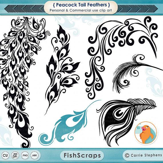 Wedding - Peacock Tail Feather Clip Art, Decorative Design for Vinyl, Digital Album Graphic, DIY Chic Wedding Invitations, Peacock ClipArt