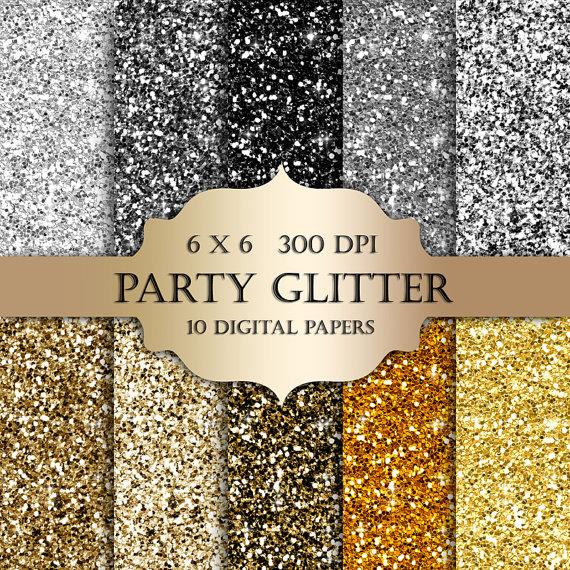 Mariage - Silver & Gold glitter digital paper - Glitter gold,silver, Scrapbooking Digital Paper, black glitter backgrounds, sparkle for invitations