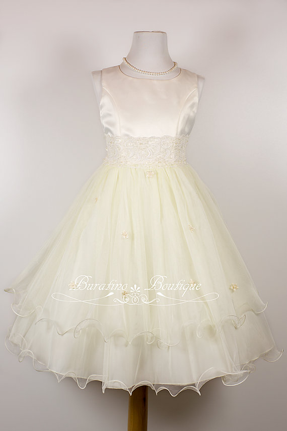 زفاف - Flower Girl Dress/ Communion White, Ivory, Pink, Special Occasion  Girls Dress,  (Ets0141)
