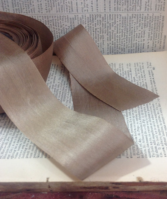 زفاف - khaki taupe warm grey silk ribbon