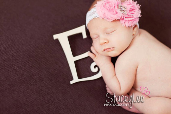 Mariage - Pink Easter Headband { Classic Pink } Lace Shabby Elastic Headband, Spring Easter, cake smash, first birthday newborn photography prop