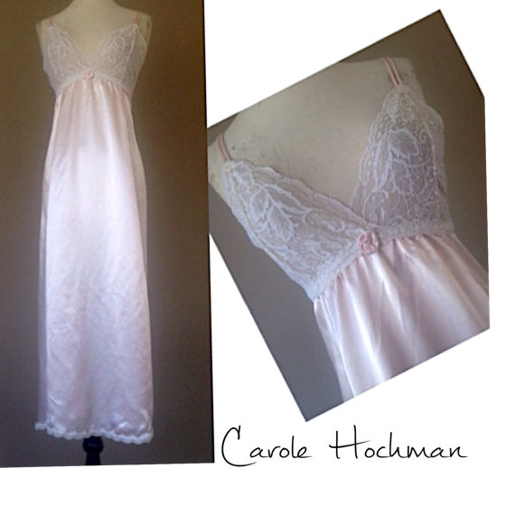 Hochzeit - long satin nightgown / sheer white lace bust / vintage lingerie gown / FREE shipping