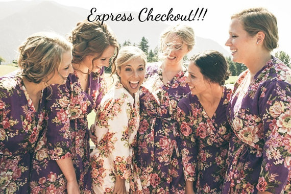 Wedding - Purple-Bridesmaids Robes, Kimono Crossover Robes, Spa Wraps, Bridesmaids gift, getting ready robes, Bridal shower party favors, Floral