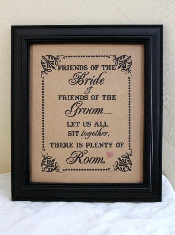 Mariage - 8 x 10 Ceremony/ Reception Seating- Friends of The Bride and Friends of The Groom - Wedding Sign - Single Sheet (Style: FRIENDS OF)