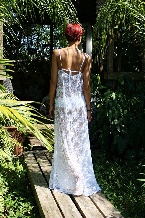 Wedding - White Lace Convertible Bridal Nightgown Wedding Lingerie Trousseau Sleepwear Strapless Halter Spaghetti Strap Cascade Gown Honeymoon