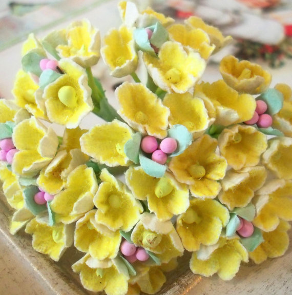 Wedding - Spring Sale /  Vintage / Forget Me Nots / One Bouquet / Cheerful Yellow