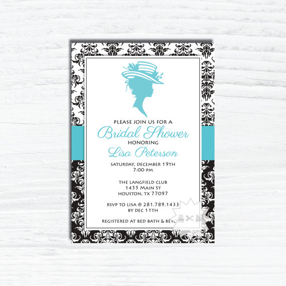 Свадьба - Lady Silhouette Bridal Shower Invitation Card-Black Damask Bridal Shower Invitation-Wedding Shower Invitation-Digital File