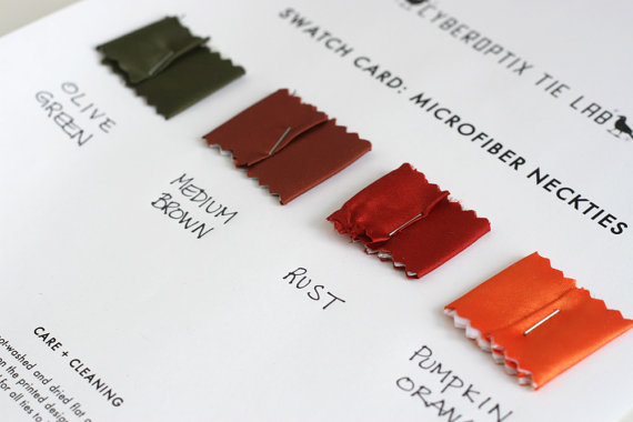 Wedding - 6 fabric only microfiber necktie swatch samples. Color matching card for custom order ties. Choose from 56 tie fabric colors.