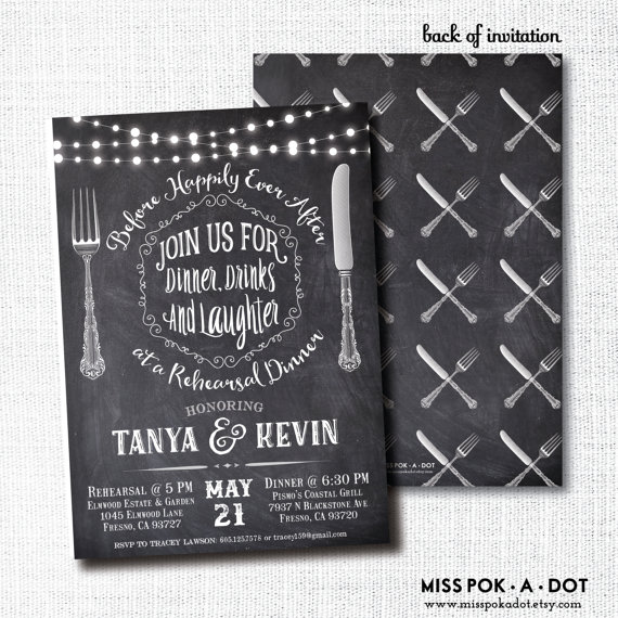 Mariage - rehearsal dinner invitation - wedding rehearsal invite - chalkboard rehearsal dinner - before happily ever after, dinner drinks and laughter