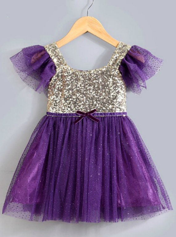 Mariage - Purple Gold Sequined Girls Dress, Sequin Dress, Princess Dress, Tulle Dress, Tutu Dress, Party Dress, Birthday Dress, Flower Girl Dress